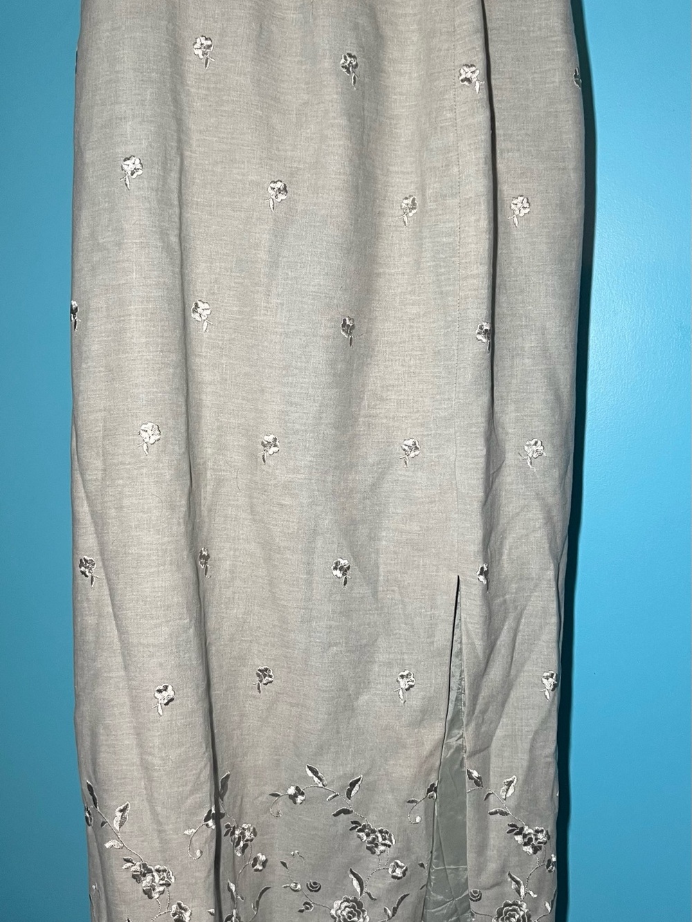 Dalia Green Embroidered Maxi Skirt with Side Slit